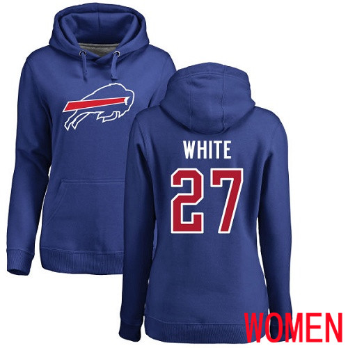 NFL Women Buffalo Bills #27 Tre Davious White Royal Blue Name and Number Logo Pullover Hoodie Sweatshirt->nfl t-shirts->Sports Accessory
